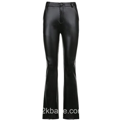 Y2k Elegant Vintage Black Faux Leather Pant 4
