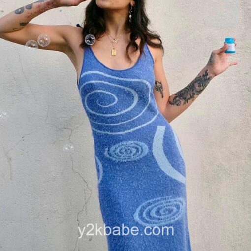 Y2k Abstract Pattern Knitted Tank Dress 5
