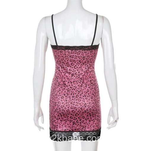 Y2k Lace Frill Leopard Pattern Mini Dress 6