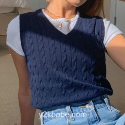 Y2K Preppy Style Knitted Sleeveless Sweater  15