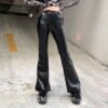 Y2k Elegant Vintage Black Faux Leather Pant 1