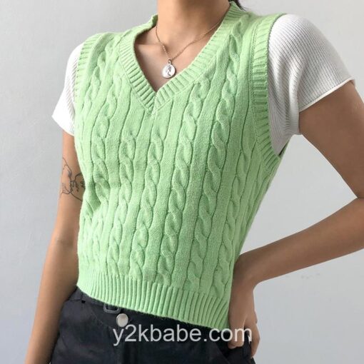 Y2K Preppy Style Knitted Sleeveless Sweater  11