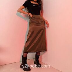 Y2k Elegant Vintage High Waist Satin Midi Skirt