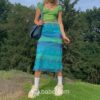 Y2K Mesh Floral Print Striped Midi Skirt 7