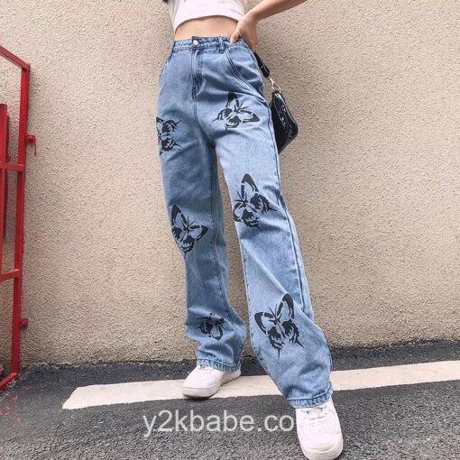Y2k Streetwear Butterfly Printed Straight Jean 1